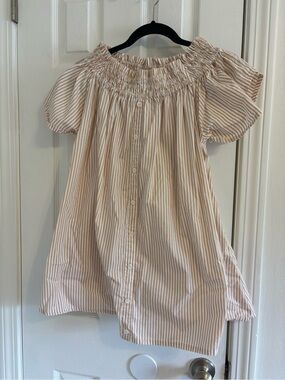 Faithfull the Brand Beige and White Striped Smocked Top